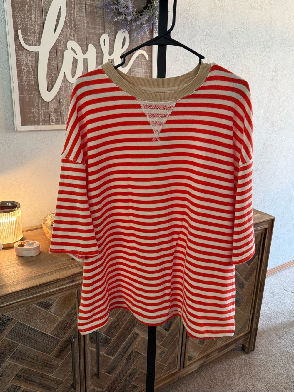 NWT Free People Red and Cream Striped Relaxed Sweatshirt - Picture 2 of 4